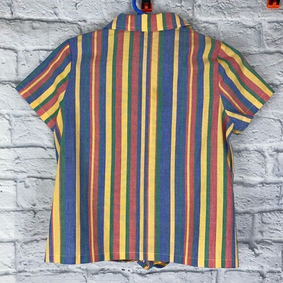 Copper key button down tie front multicolor stripe short sleeve top Lg girls - Picture 6 of 6